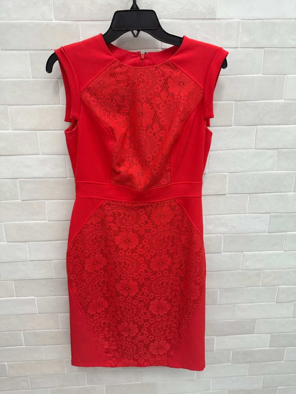 Red/Orange Lace-Panel Sheath Dress